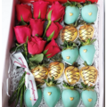 Sage Green & Gold Chocolate Strawberries with Roses Gift Box
